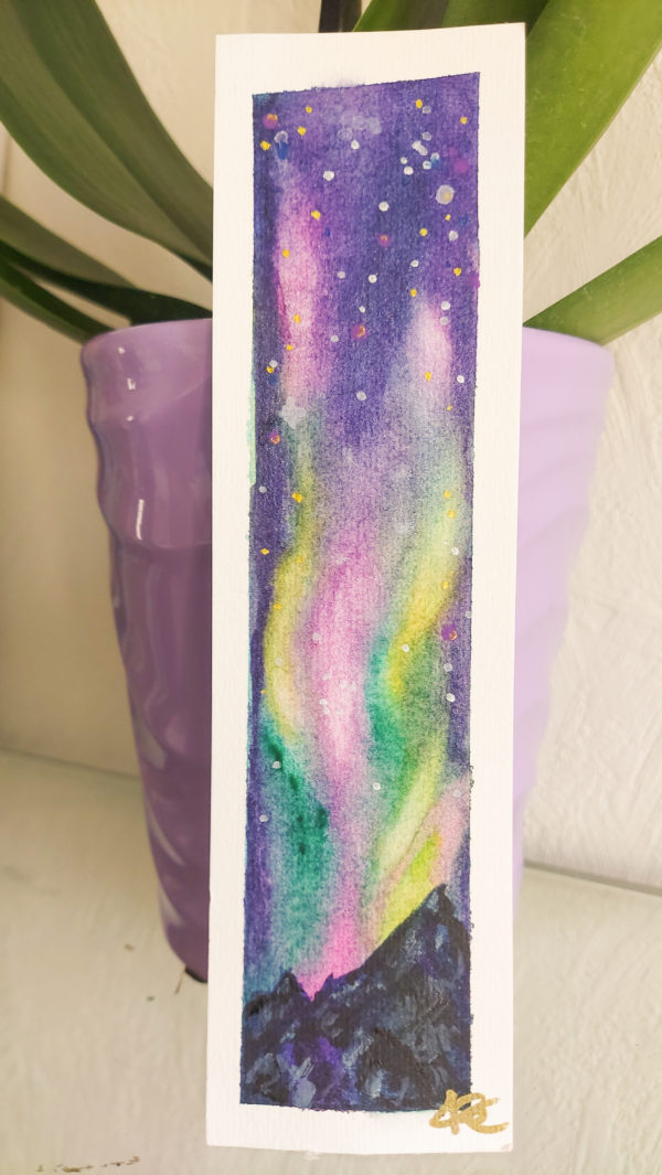 aurore boreale marque page aquarelle irisee