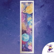 Marque page aquarelle fait main planètes et galaxies planète galaxie