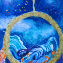 attrappe reve marque page aquarelle irisé doré   moon dream catcher