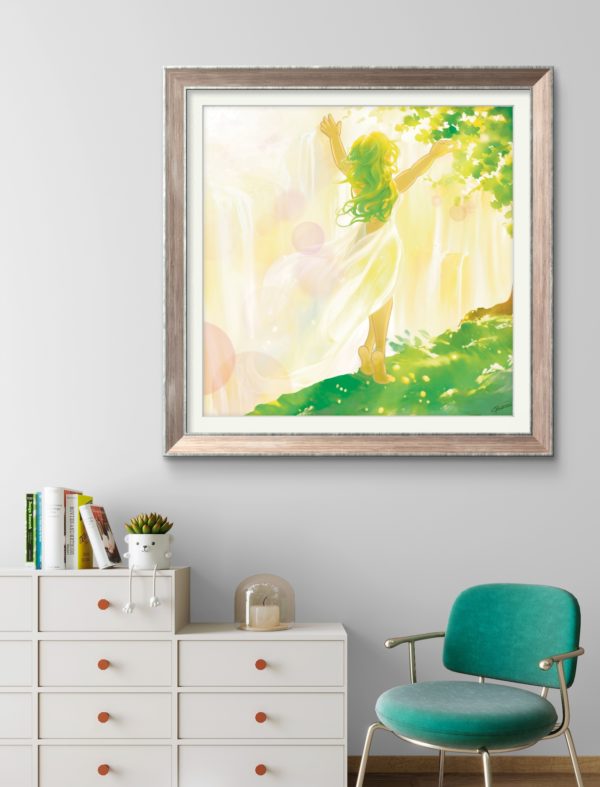 printemps sur mur printemps féminité illustration impression Fineart nymphe vestale vert nature mur exposé