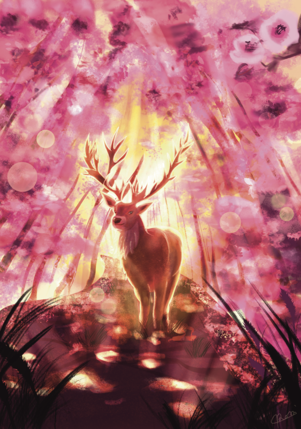 Illustration onirique poetique cerf animaux nature roi de la foret commande personnalise inconscient artistique